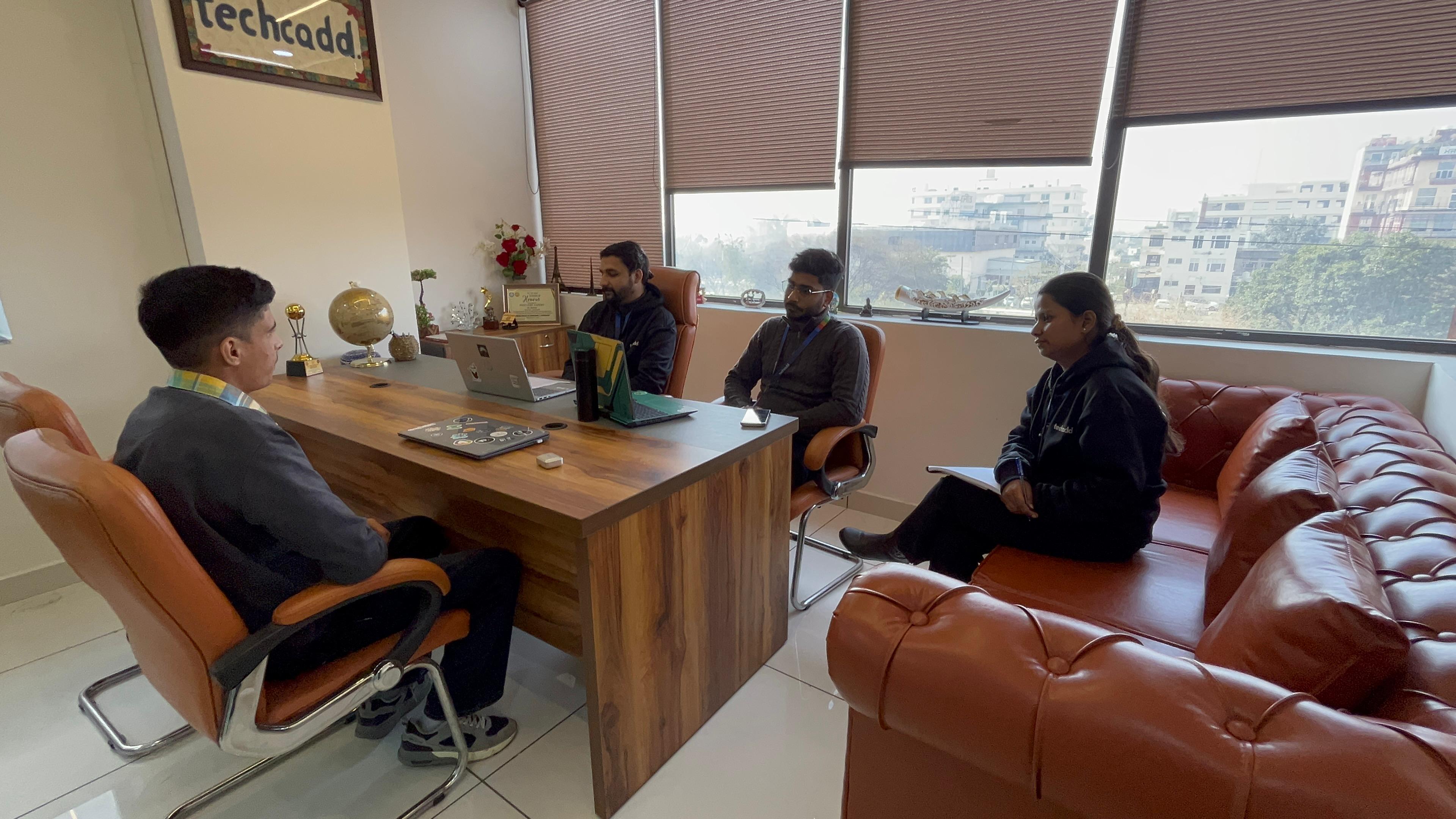 Student attending a mock interview session with panel members at TechCadd Mohali for placement preparation