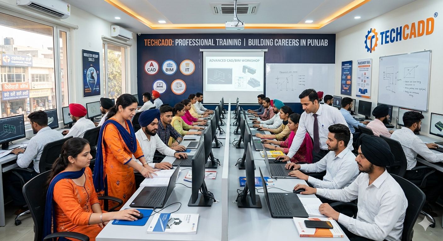 Techcadd students attending technology courses in Punjab while learning modern IT skills and working on practical computer-based projects