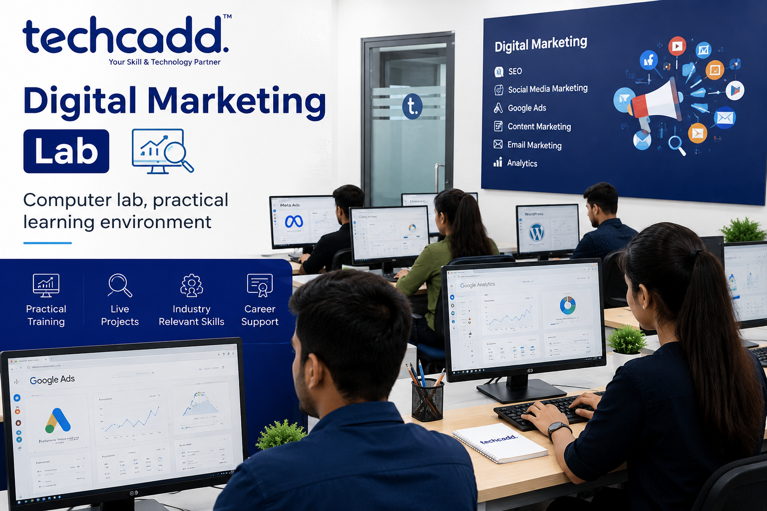 Digital Marketing Lab and Computer Lab at Techcadd for practical digital marketing training