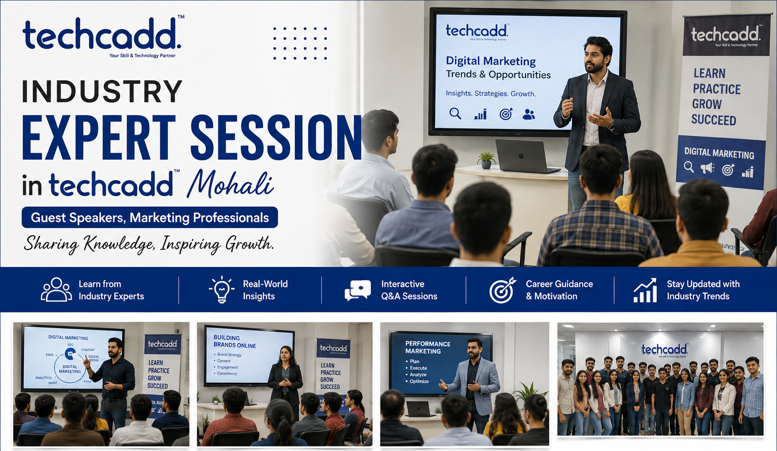 Industry expert session at Techcadd Mohali with guest speakers and marketing professionals sharing practical digital marketing knowledge